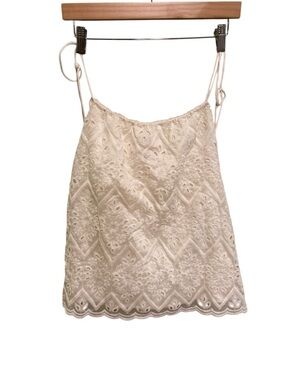NWT Skies Are Blue Cream Lace Embroidered Spaghetti Strap Top w/ Embellishments